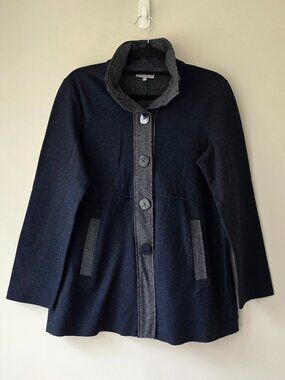 HABITAT Swing Jacket w/ Pockets | S | Navy Blue Gray Stand Collar Square Buttons